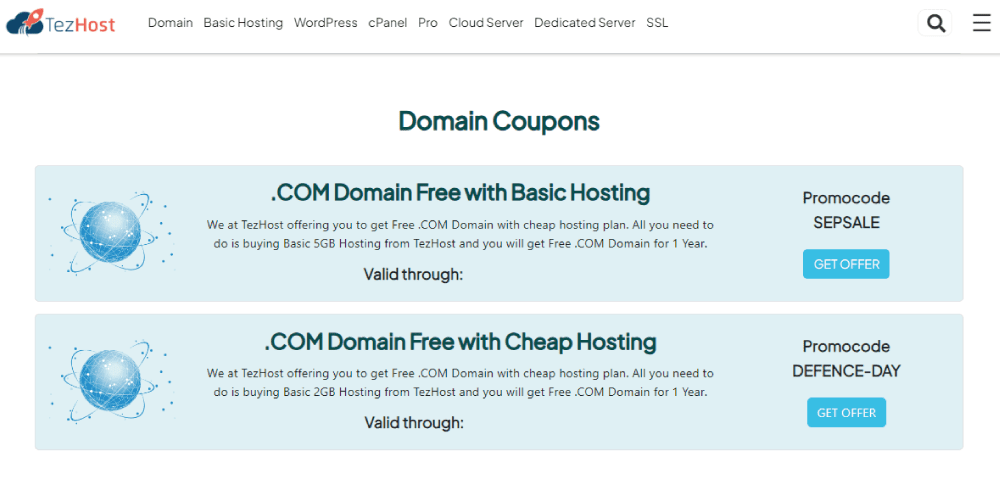 Free Domain offer with Web Hosting by TezHost
