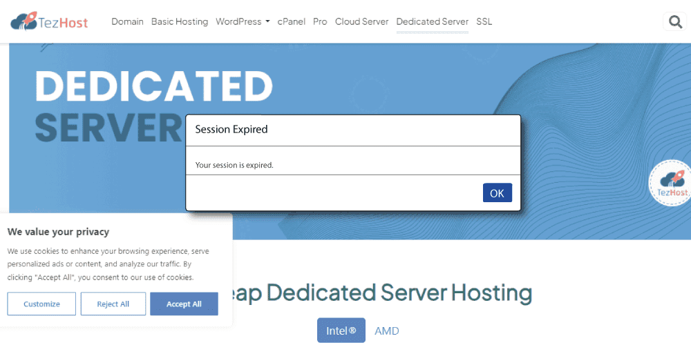 A session end popup appeared in the dedicated server page. symbolic