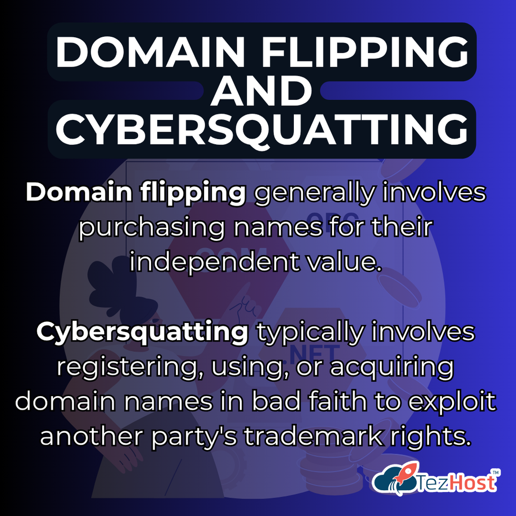Domain flipping legality comparison showing legitimate investing versus cybersquatting