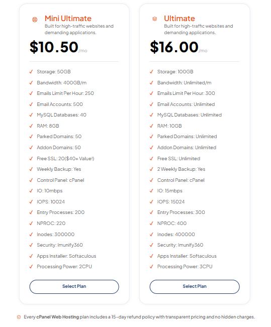 With TezHost cPanel Web Hosting, customers can explore compatible hosting plans and review available website management features.