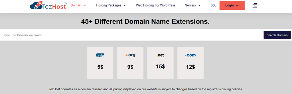 TezHost domain registration and hosting services