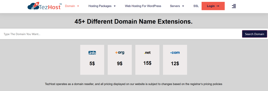 TezHost domain registration and web hosting services