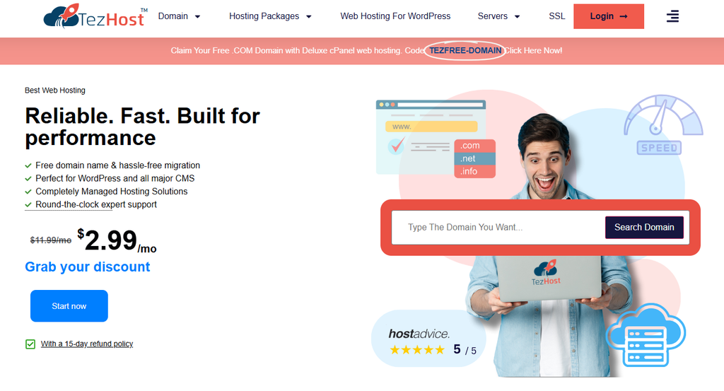 TezHost domain registration and web hosting services