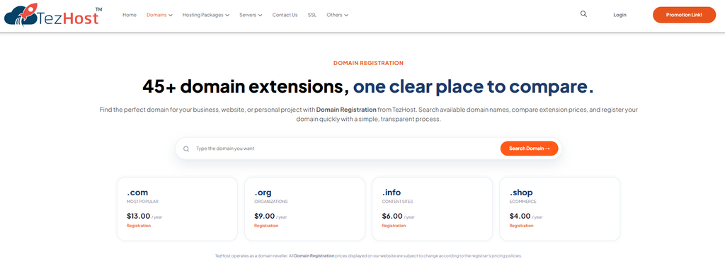 TezHost hosting and domain solutions for building an online presence