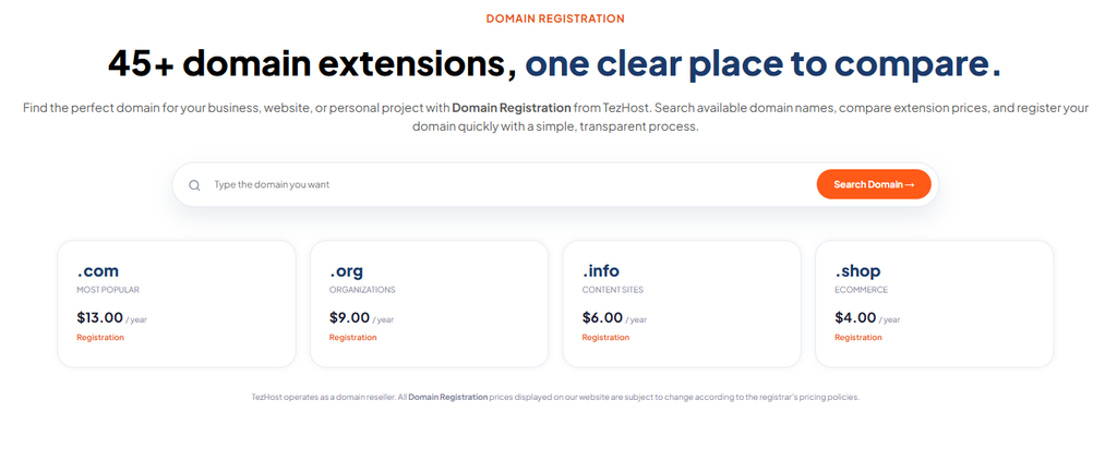 Domain registration TezHost