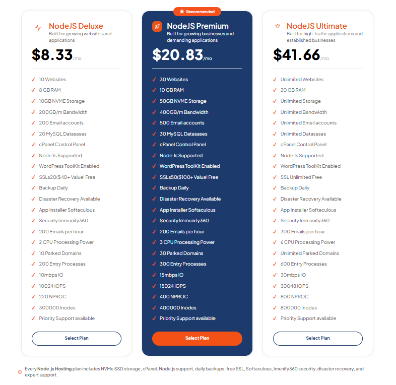 Node.js Hosting for compatible JavaScript applications.